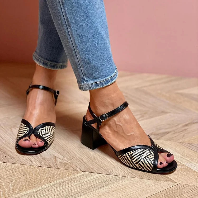 Elena | WOVEN FABRIC SANDALS WITH WIDE HEEL