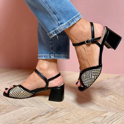 Elena | WOVEN FABRIC SANDALS WITH WIDE HEEL